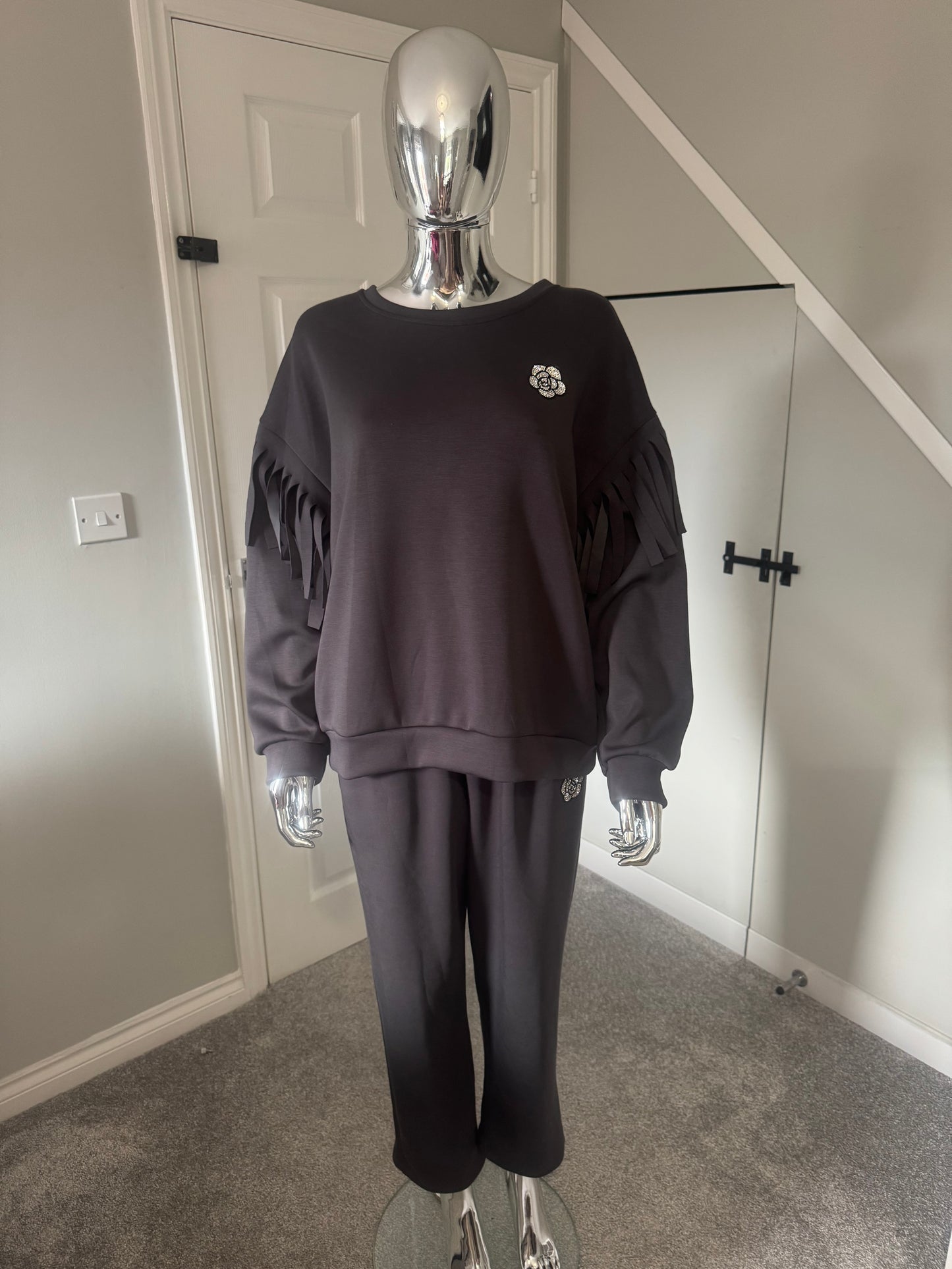 Dark grey diamanté flower lounge wear