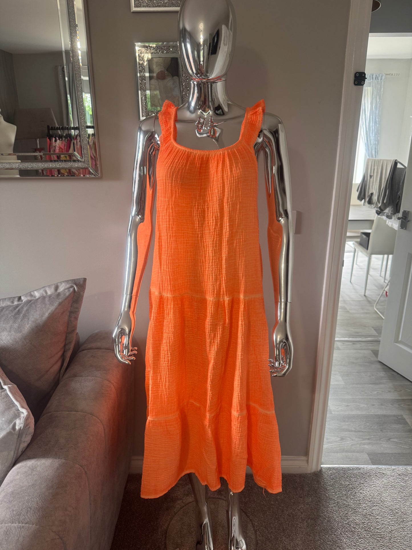 Neon orange cheesecloth dress