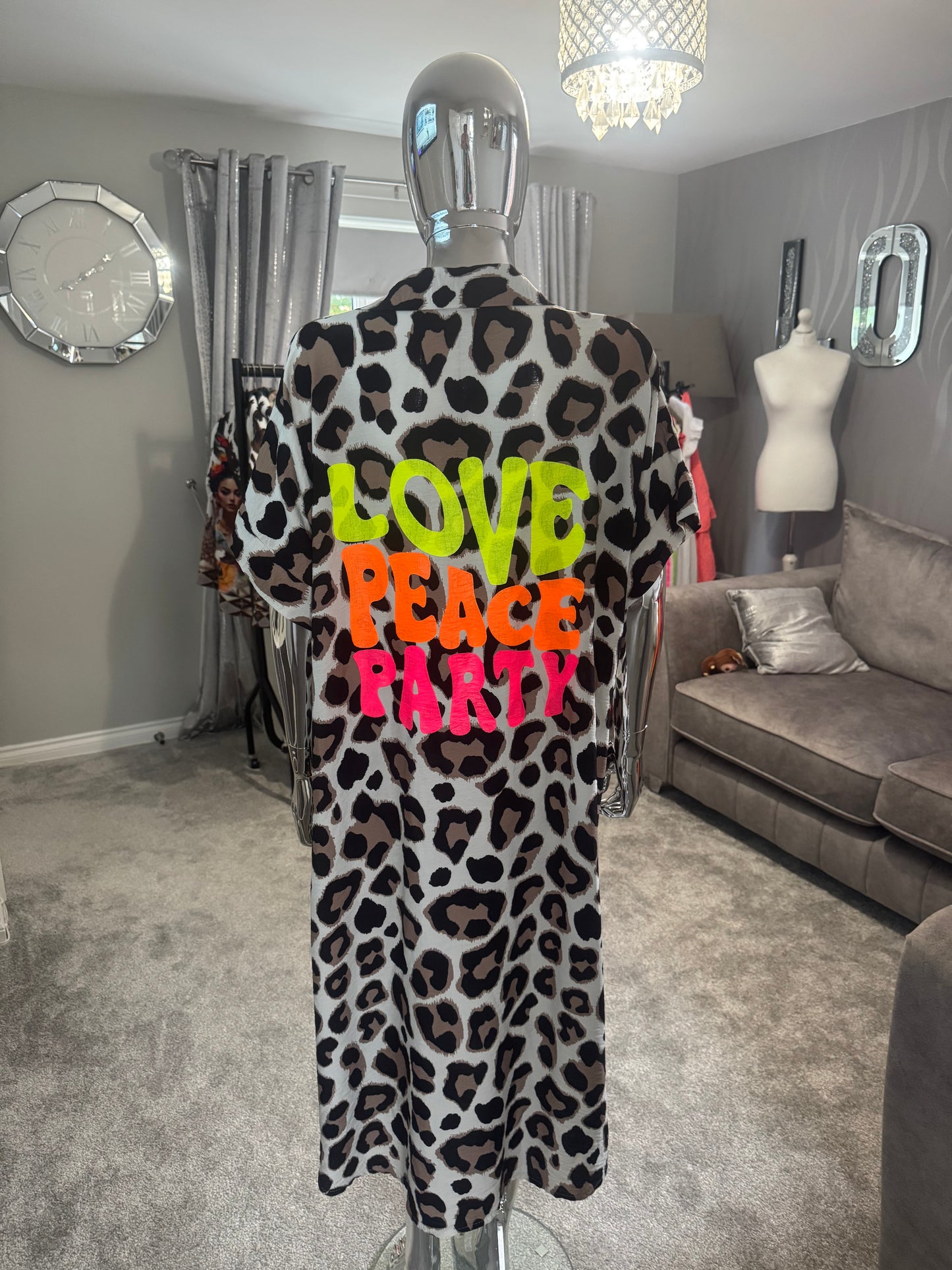 Leopard print with love peace and party
