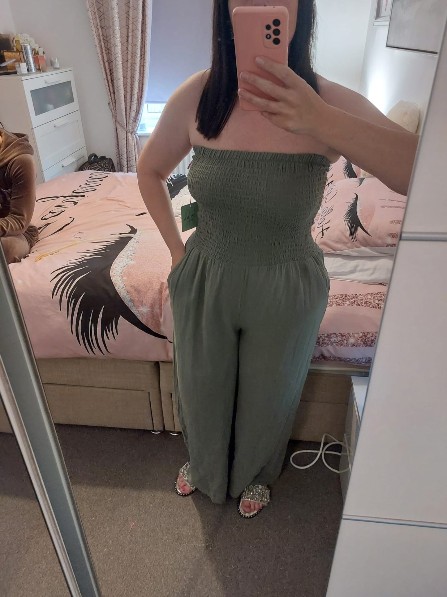 Khaki Strapless Jumpsuit