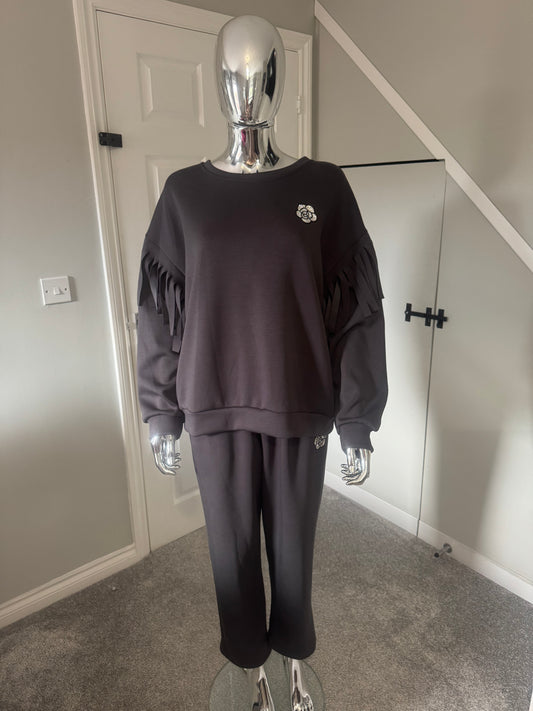 Dark grey diamanté flower lounge wear