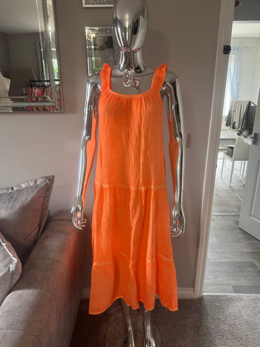 Neon orange cheesecloth dress