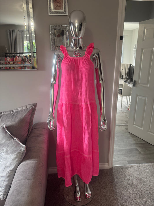 Neon pink cheesecloth dress