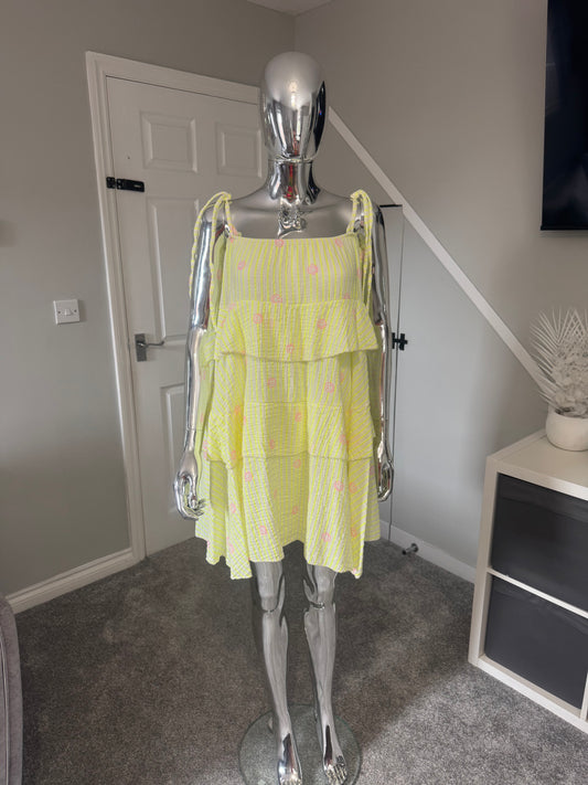 Neon yellow smiley face cheesecloth ruffle dress