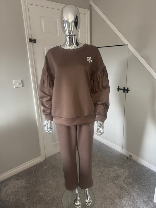 Mocha diamanté flower lounge wear